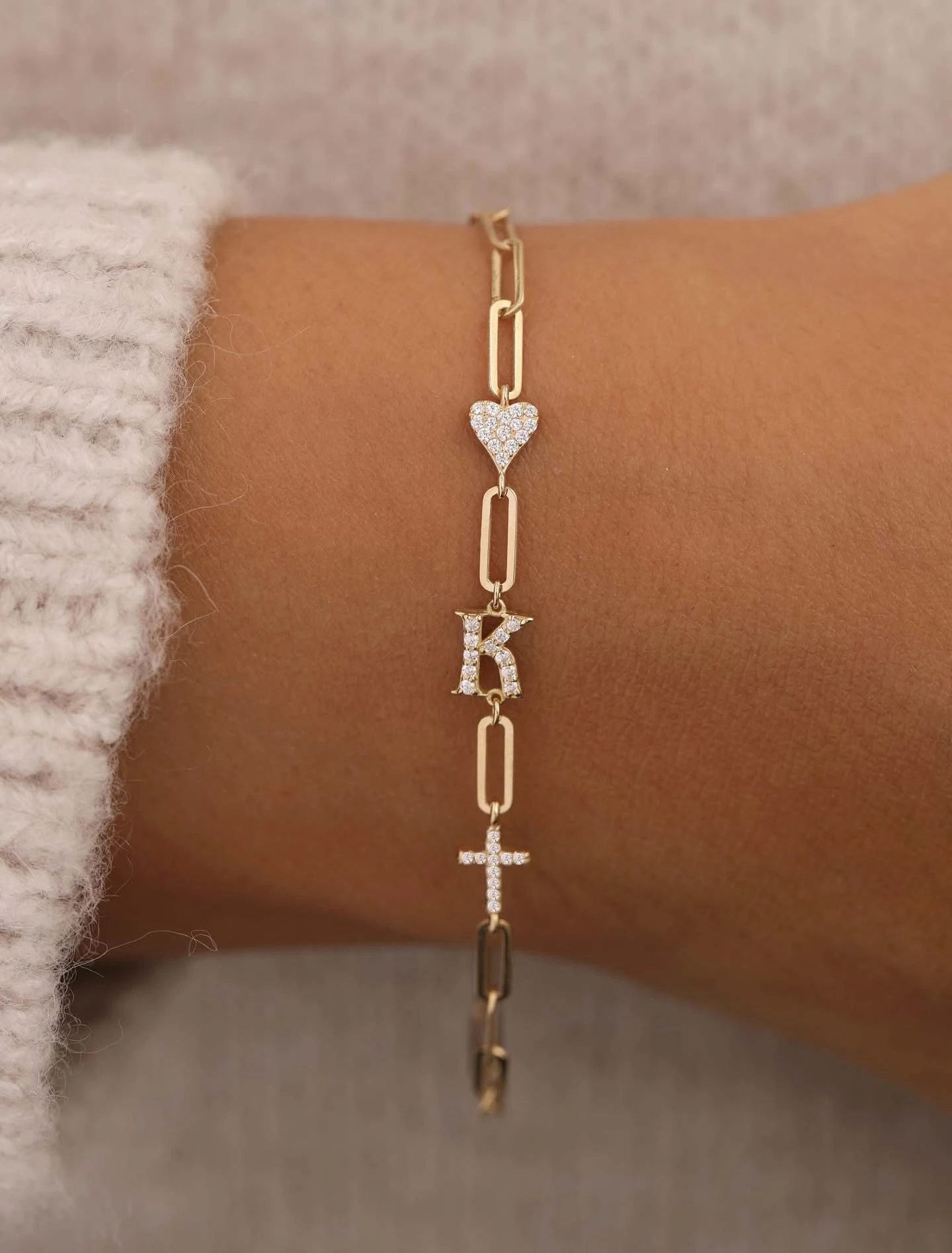 Letter Heart Cross Bracelet