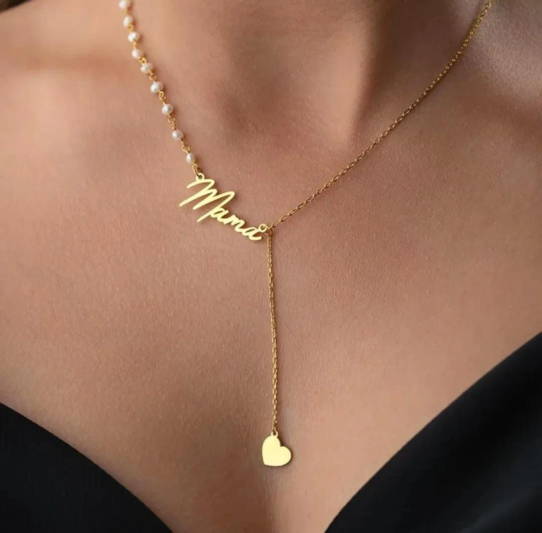 Name Necklace with Dropping Heart
