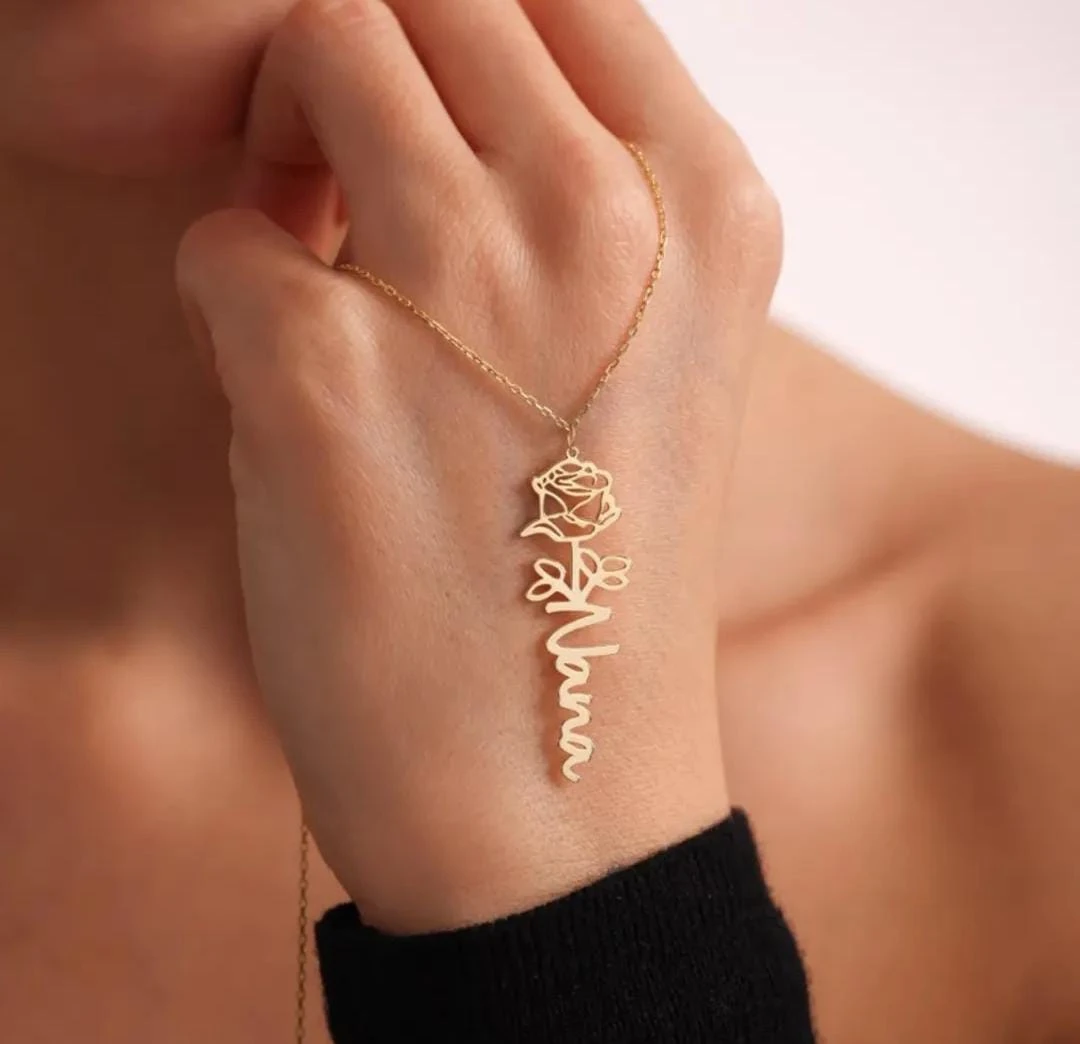Name and Flower Necklace